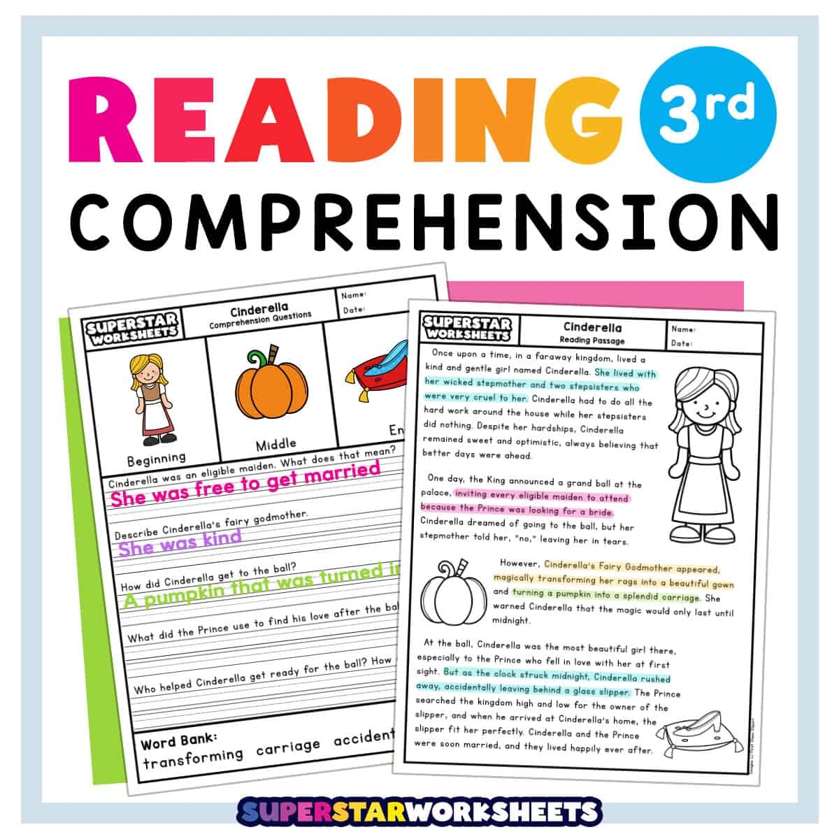 Third Grade Reading Comprehension Superstar Worksheets