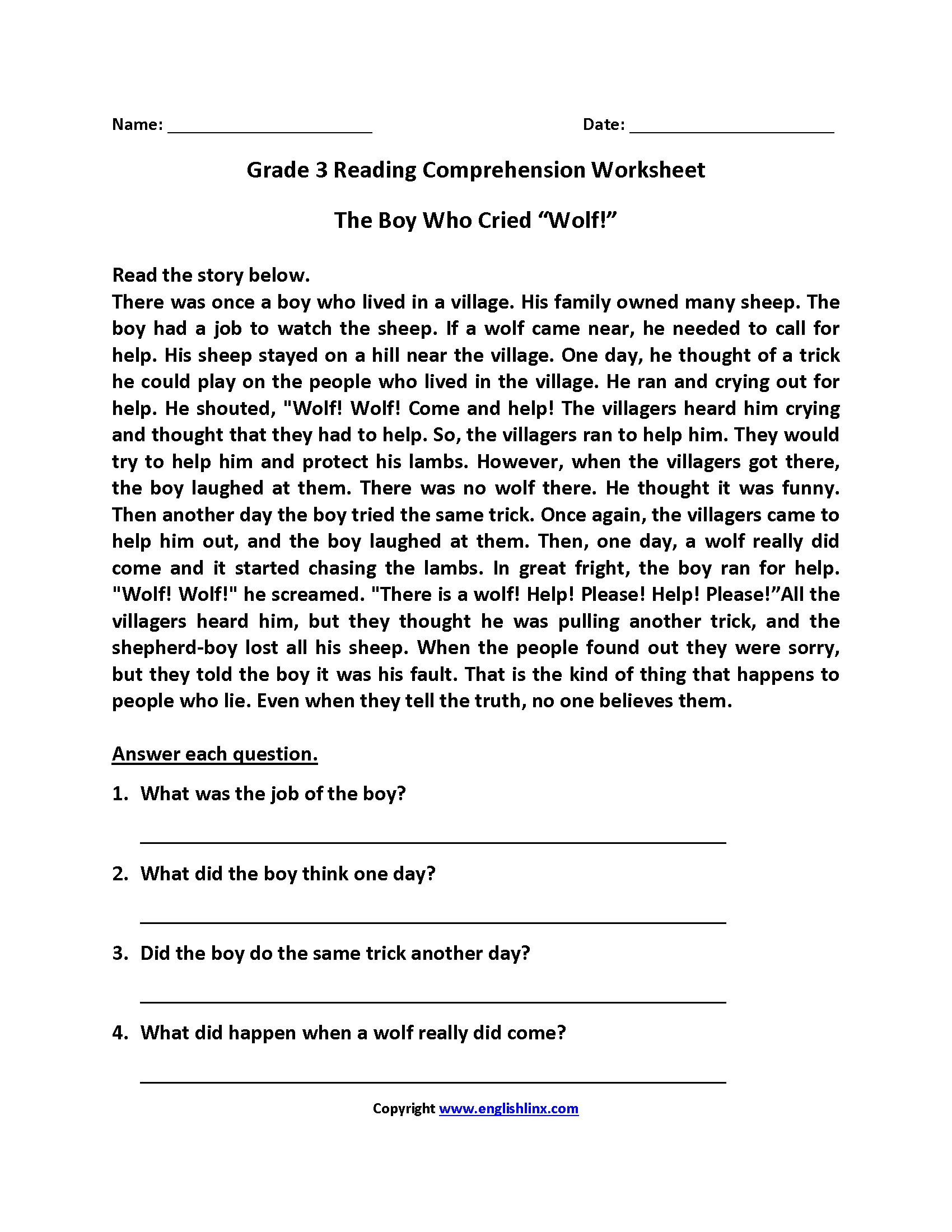 Third Grade Reading Worksheets Improve Fluency Vocabulary