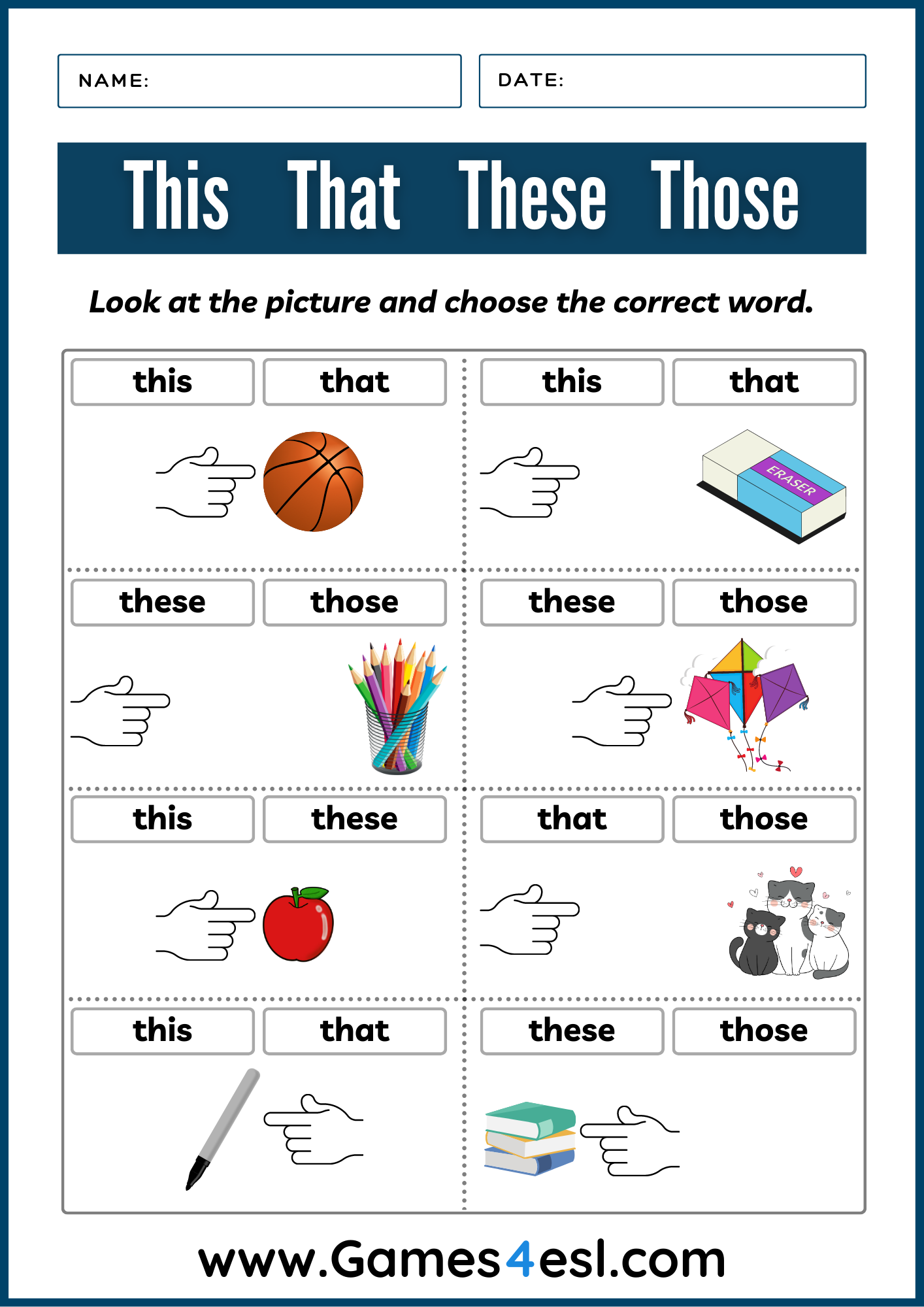 This That These Those Worksheets Demonstrative Pronouns Practice Games4esl This That These Those Worksheets Demonstrative Pronouns Practice Games4esl