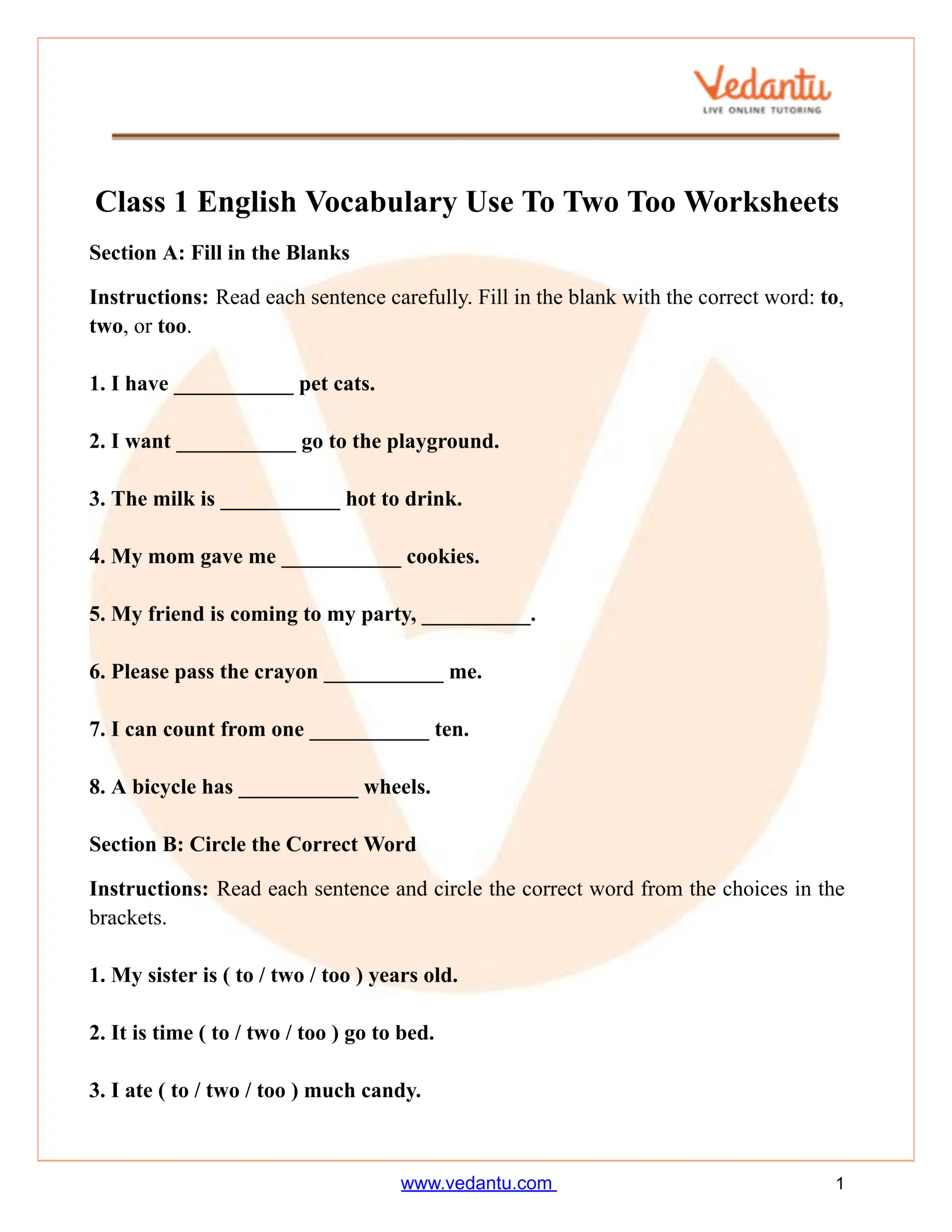 To Too Two Worksheet For Class 1 Free PDF Practice To Too Two Worksheet For Class 1 Free PDF Practice