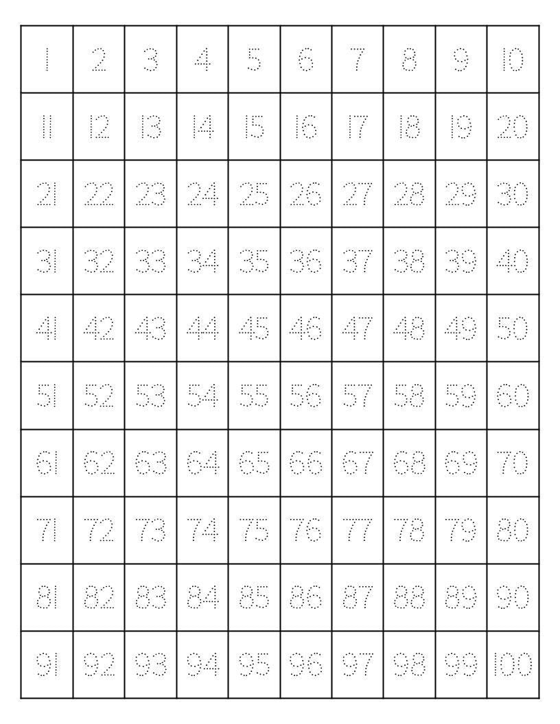 Trace Numbers 1 100 Chart Printable Math Worksheet PDF Etsy