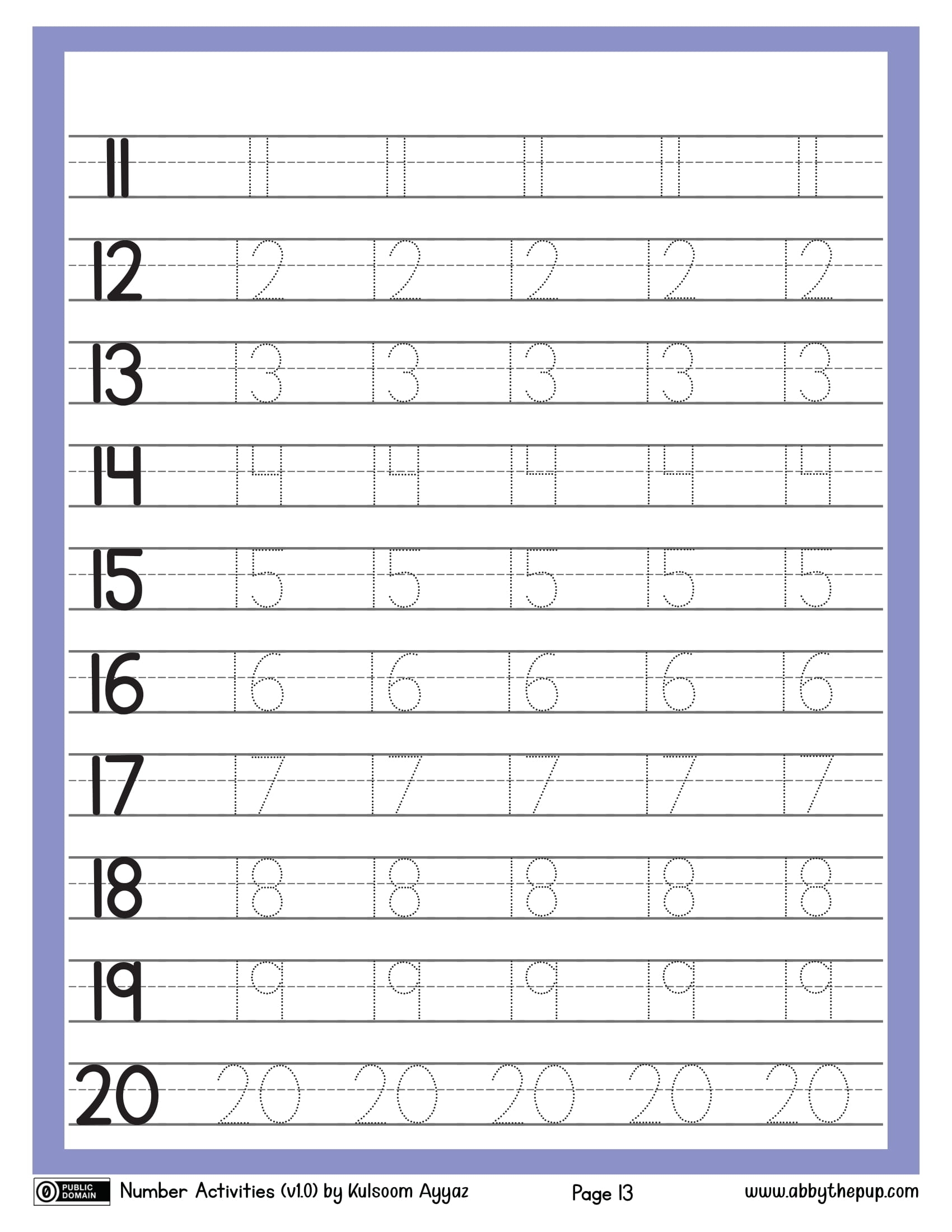 Trace Numbers 11 20 Worksheet Free Printable Worksheets