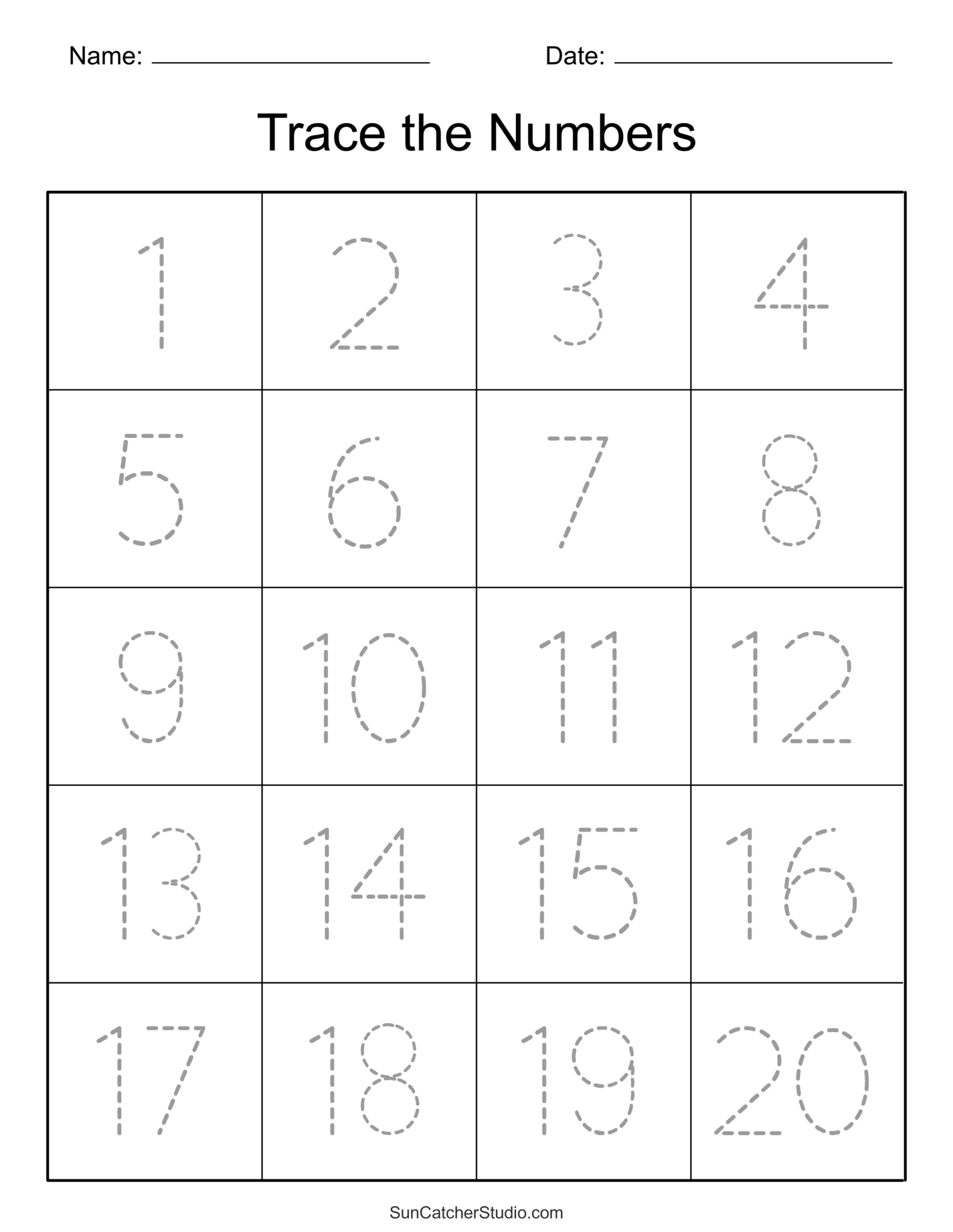 Tracing Numbers 1 20 Worksheets Free Printable Pdfs Teach Prints