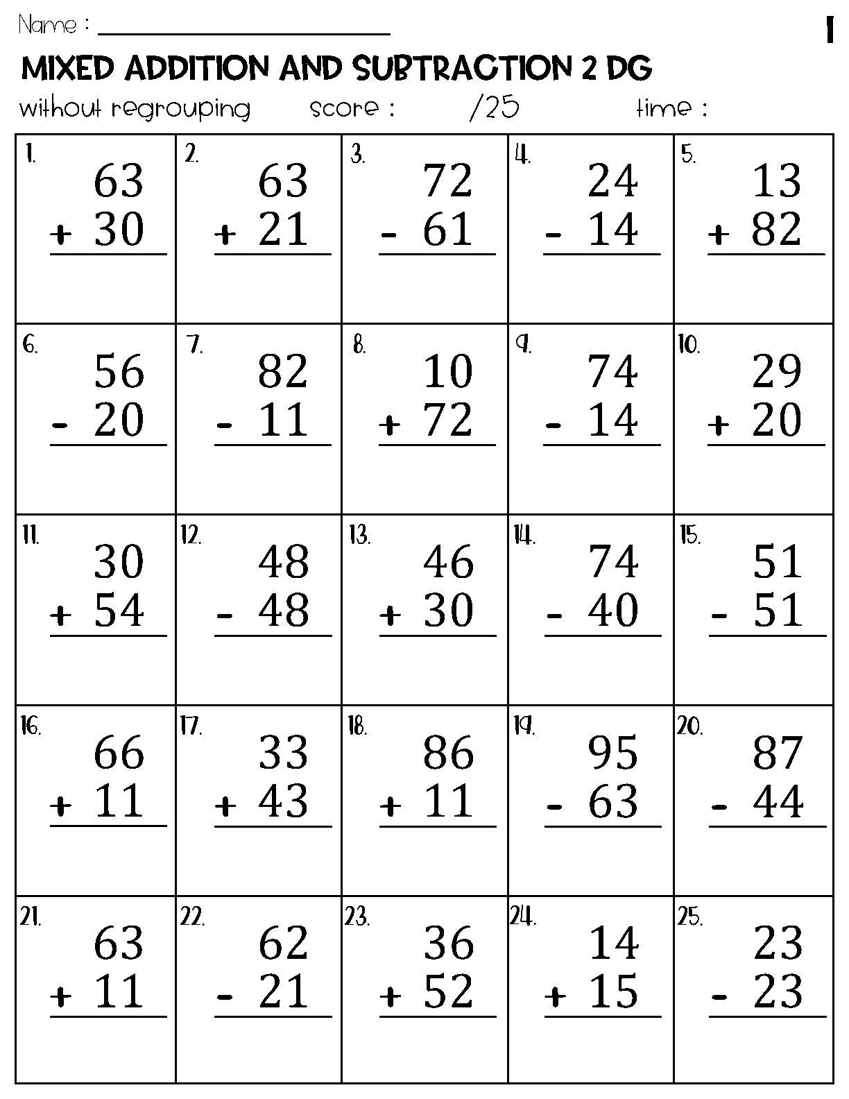 Two Digit Mixed Addition And Subtraction Without Regrouping Worksheets Etsy Israel 11 Printable Double Digit Addition Worksheets Numbers 10 20 Grades 1st And 2nd Etsy