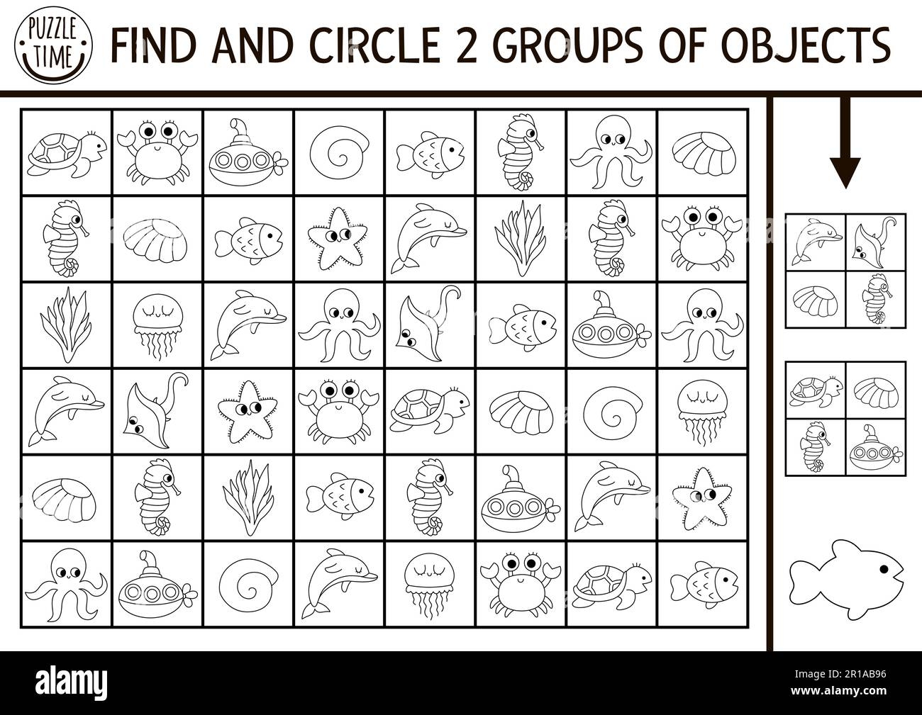 Under The Sea Black And White Seek And Find Game With Traditional Symbols Attention Skills Training Puzzle Ocean Printable Line Activity For Kids W Stock Vector Image Art Alamy Winter Seek And Find Free Printable Activity