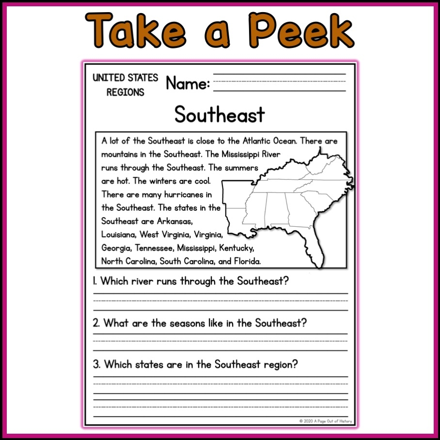 United States Regions Reading Comprehension Passages K 2 Made By Teachers