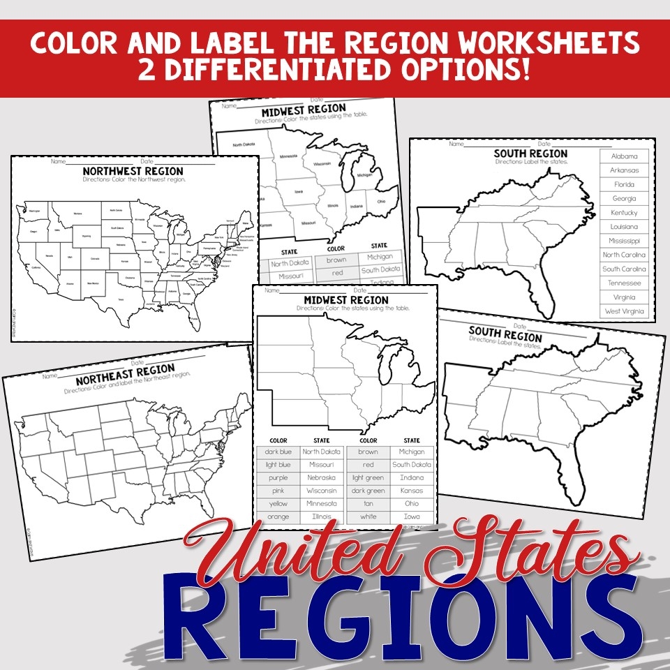 Regions Of The United States Worksheets Kids Activity Zone