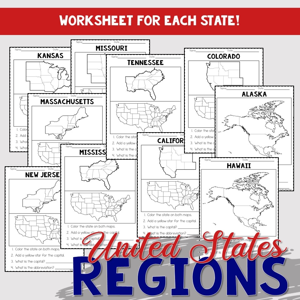 United States Regions Worksheets And Printables Homeschool Geography 4th 5th 6th Grade Calm Wave