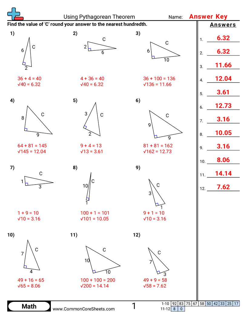 Using Pythagorean Theorem Worksheet Download