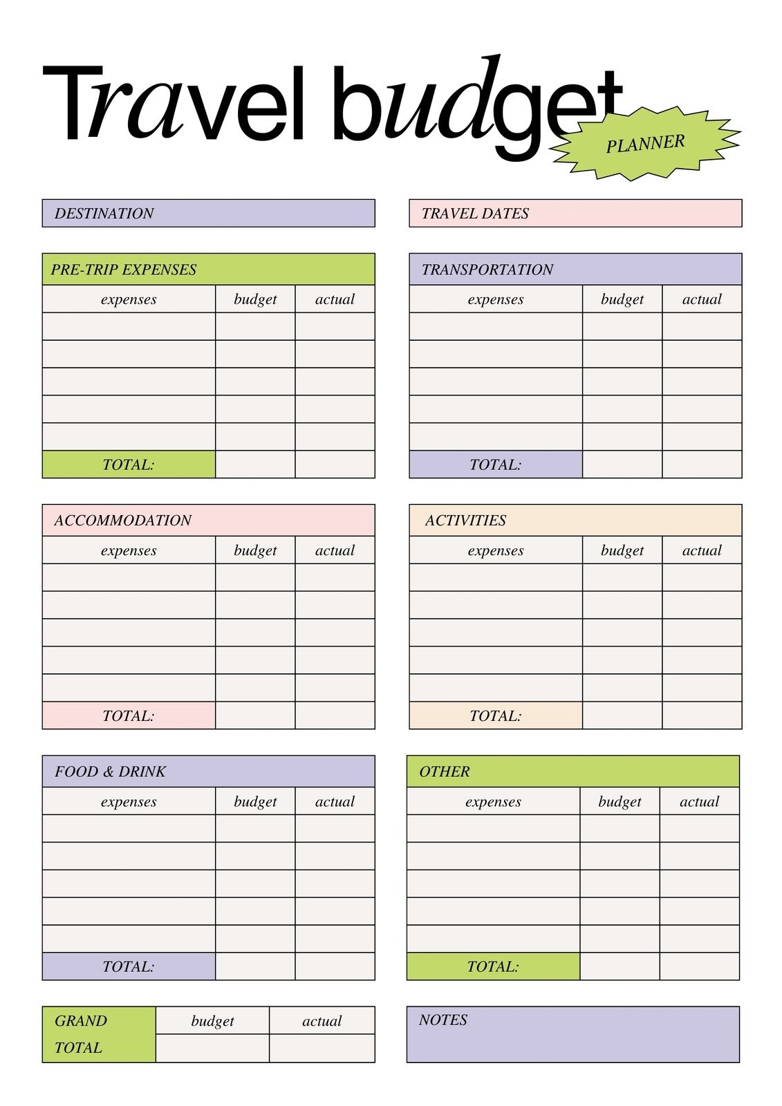 Vacation Budget Template Printable Vacation Budget Template Printable
