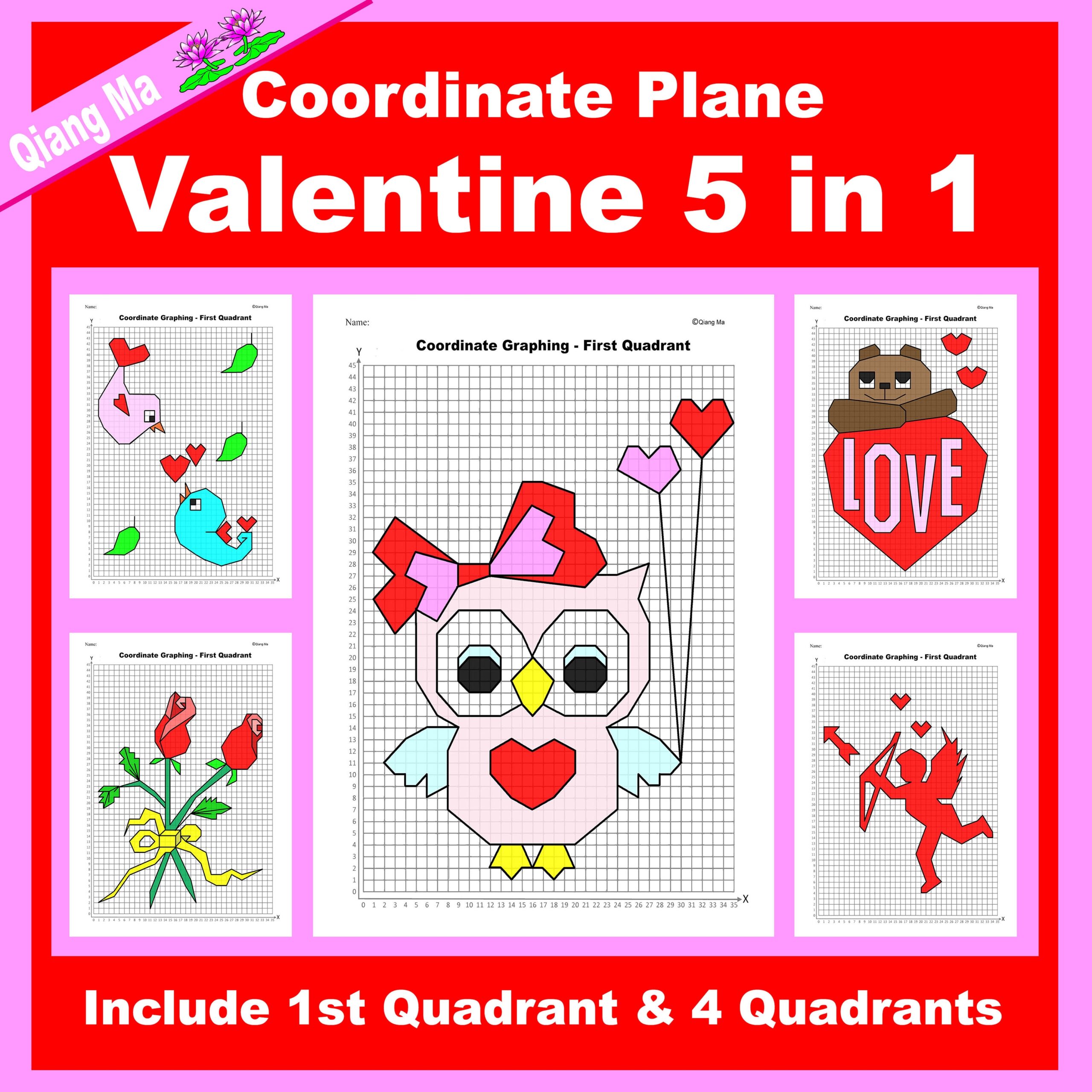 Valentine Coordinate Plane Graphing Picture Valentine Bundle 5 In 1 Classful