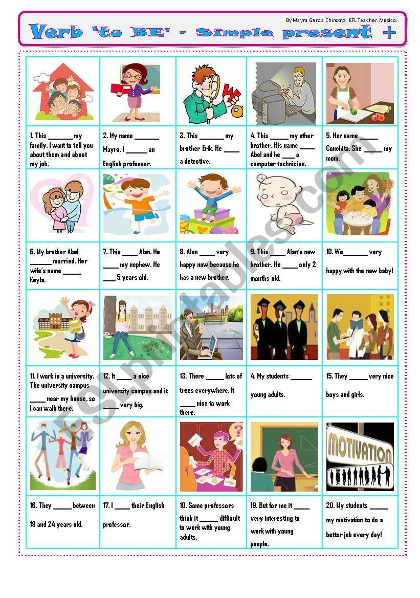 VERB TO BE SIMPLE PRESENT PiCtUrE SToRy ESL Worksheet By Mayrasiu