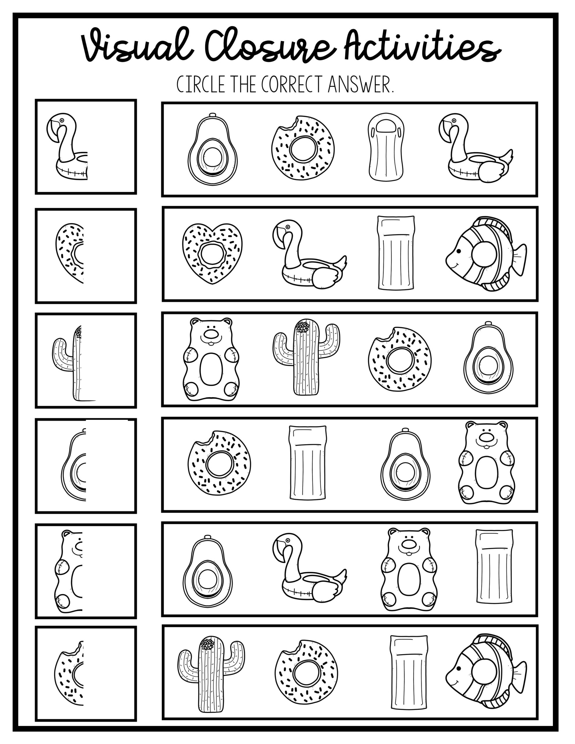 Visual Closure Activity Sheets Pink Oatmeal Shop