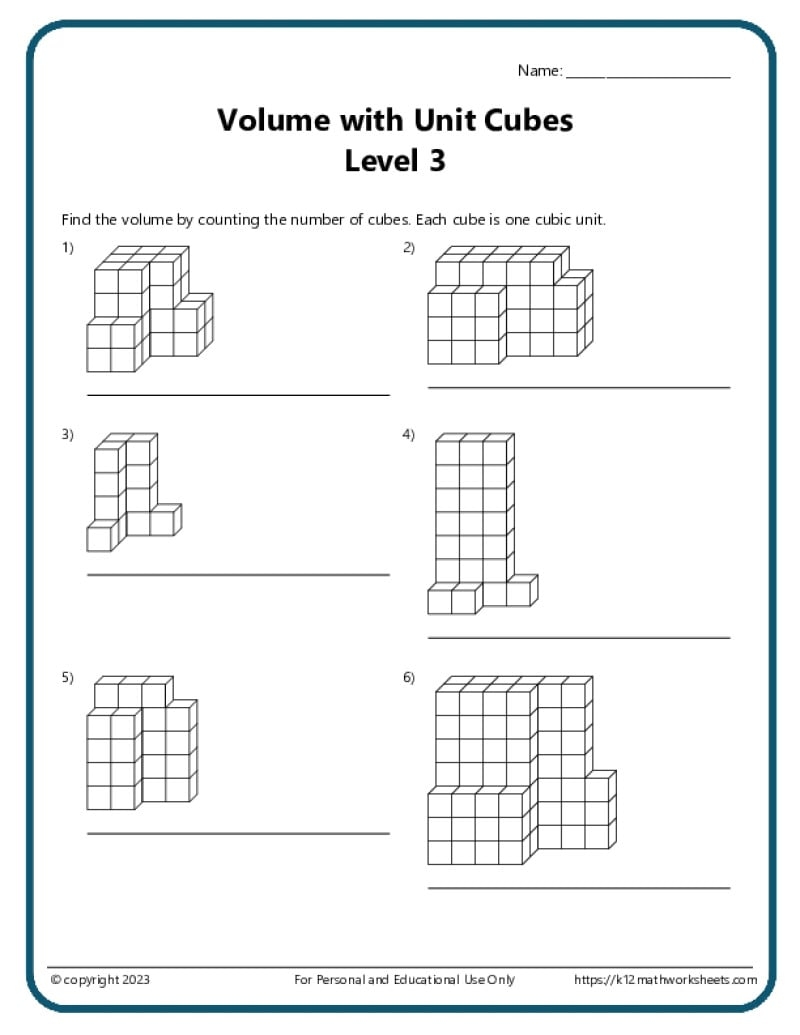Volume With Unit Cubes K12 Math Worksheets