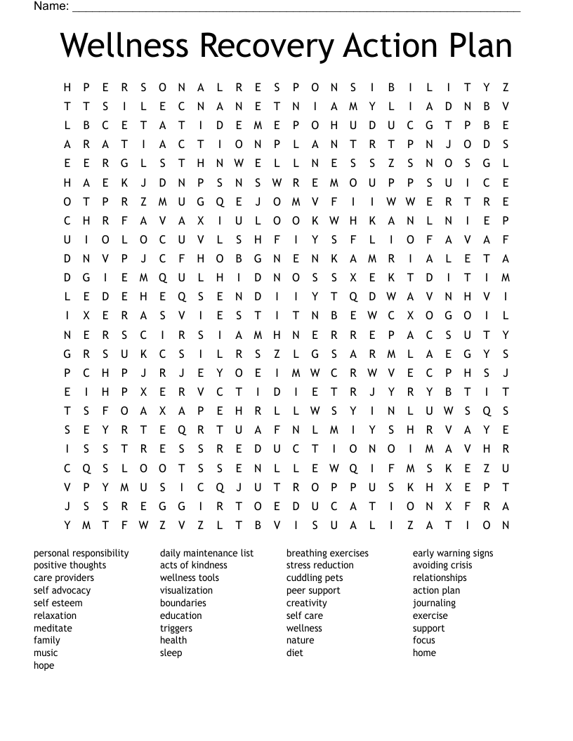 Wellness Recovery Action Plan Word Search WordMint Wellness Recovery Action Plan Word Search WordMint