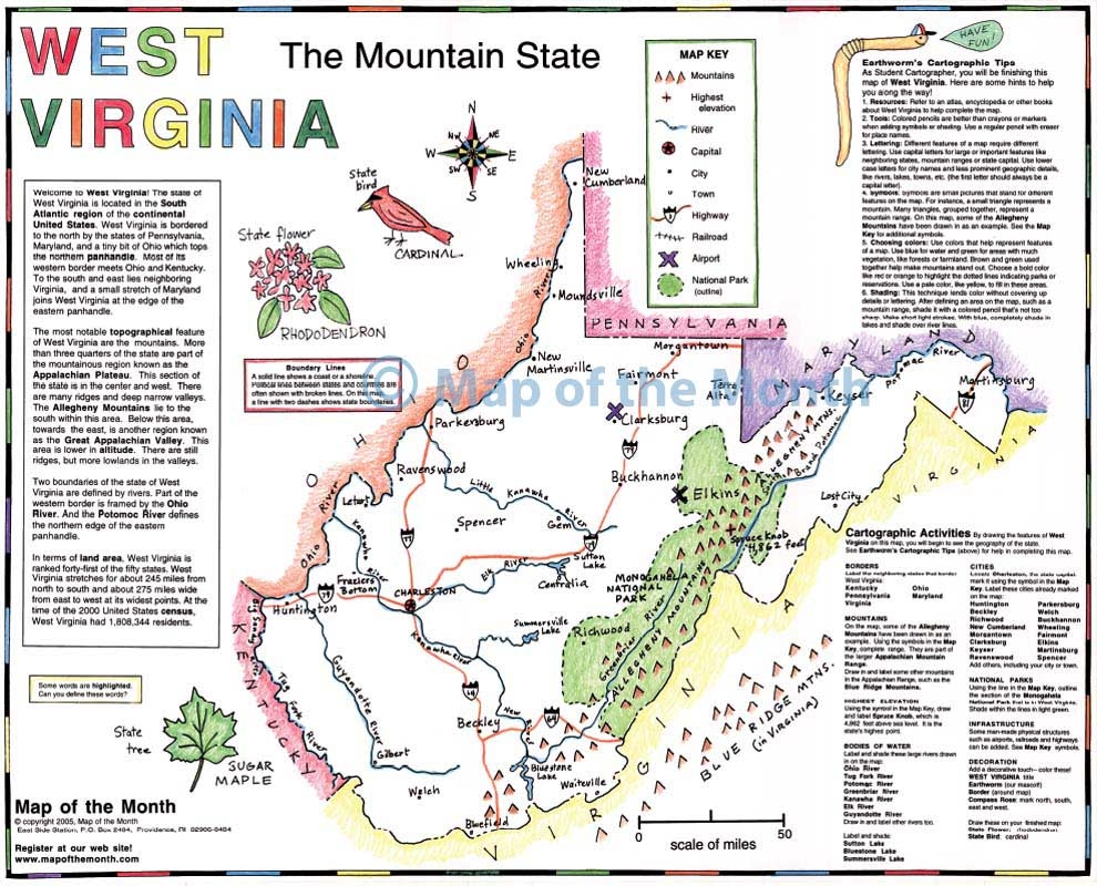 West Virginia Map Blank Outline Map 16 By 20 Inches Activities Included Regions Of The United States Worksheets Kids Activity Zone