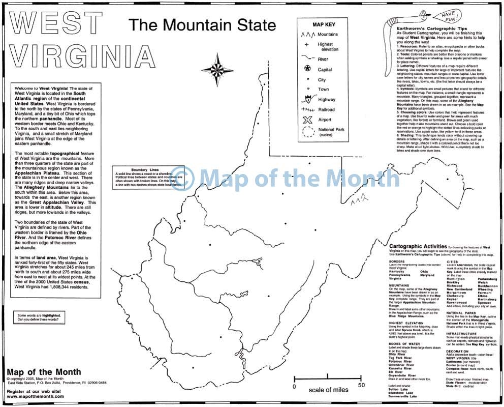 West Virginia Map Blank Outline Map 16 By 20 Inches Activities Included West Virginia Map Blank Outline Map 16 By 20 Inches Activities Included