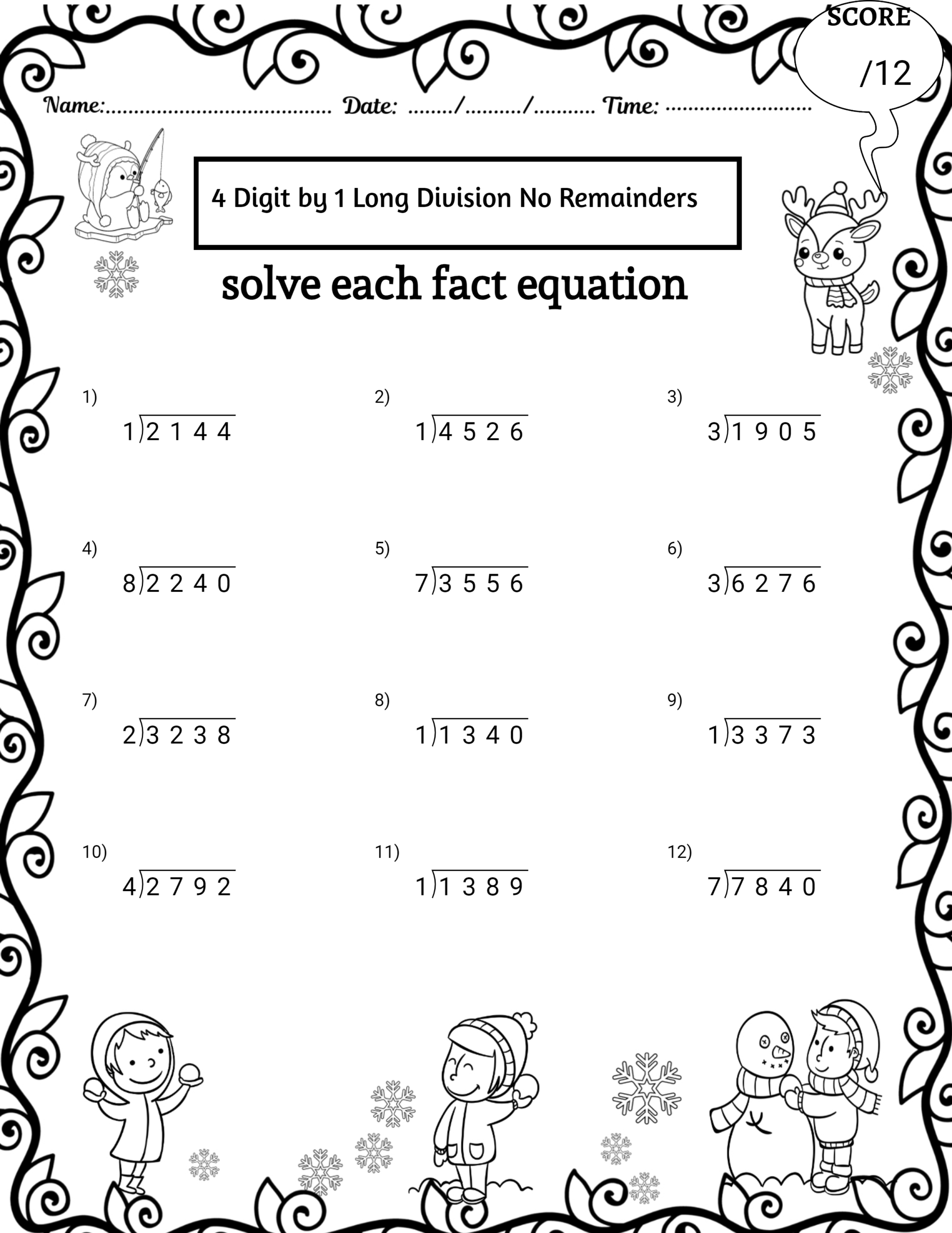 Winter 4 Digit By 1 Digit Long Division Worksheets No Remainders Made By Teachers Winter 4 Digit By 1 Digit Long Division Worksheets No Remainders Made By Teachers