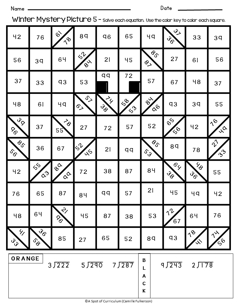 Winter Math Coloring Pages Multiplication And Long Division Mystery Pictures Classful