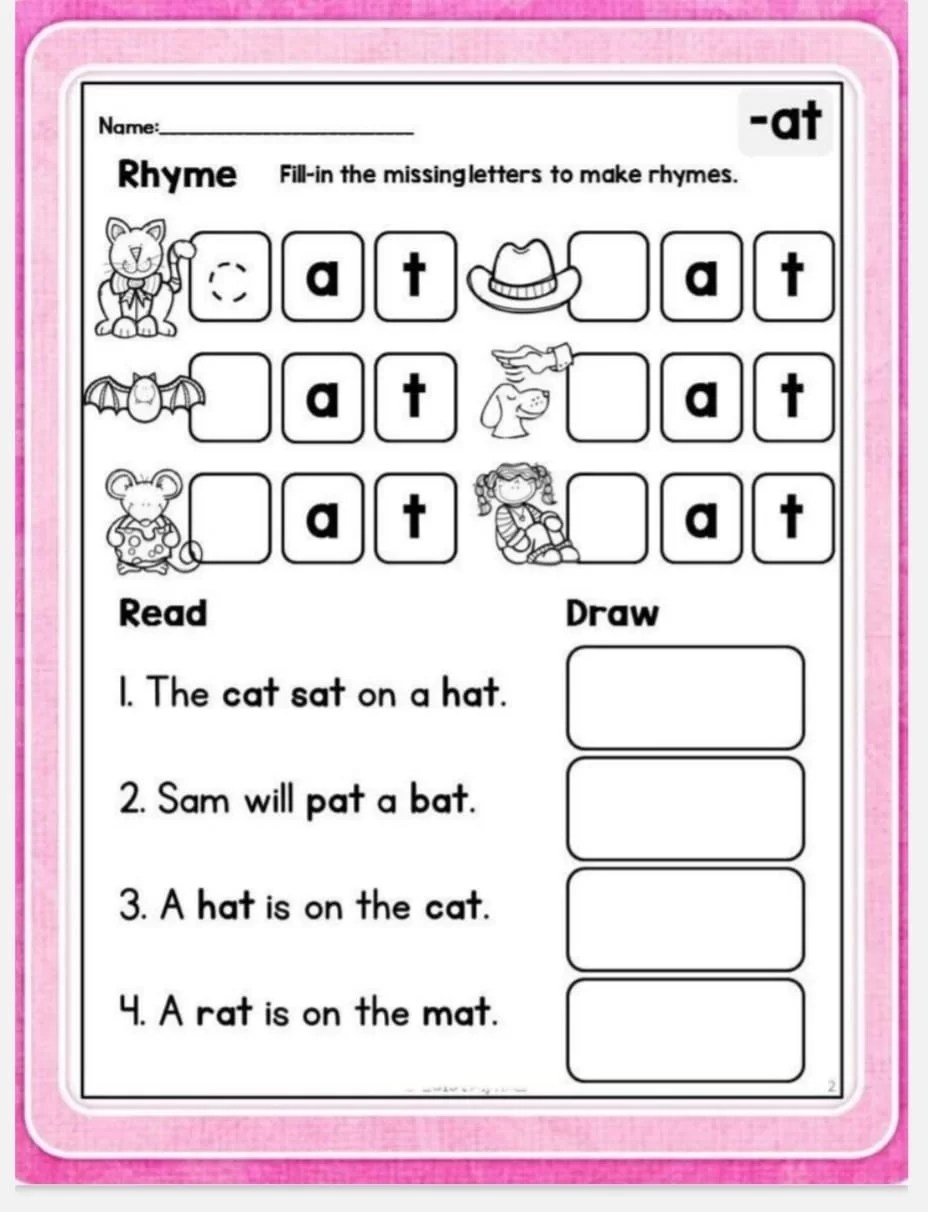 AT Word Family Worksheets The Teaching Aunt