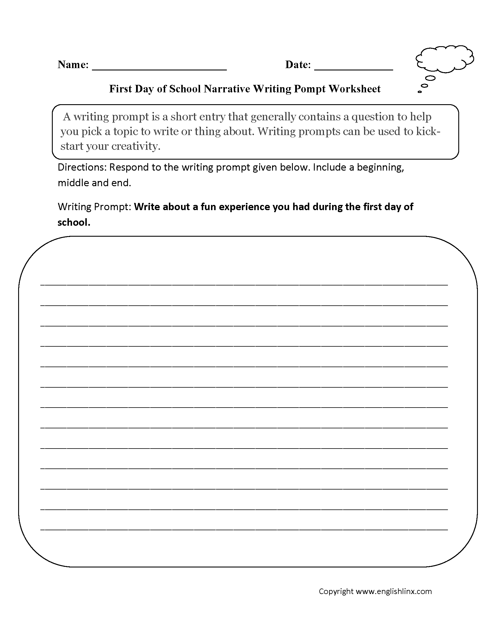 Writing Prompts Worksheets Narrative Writing Prompts Worksheets